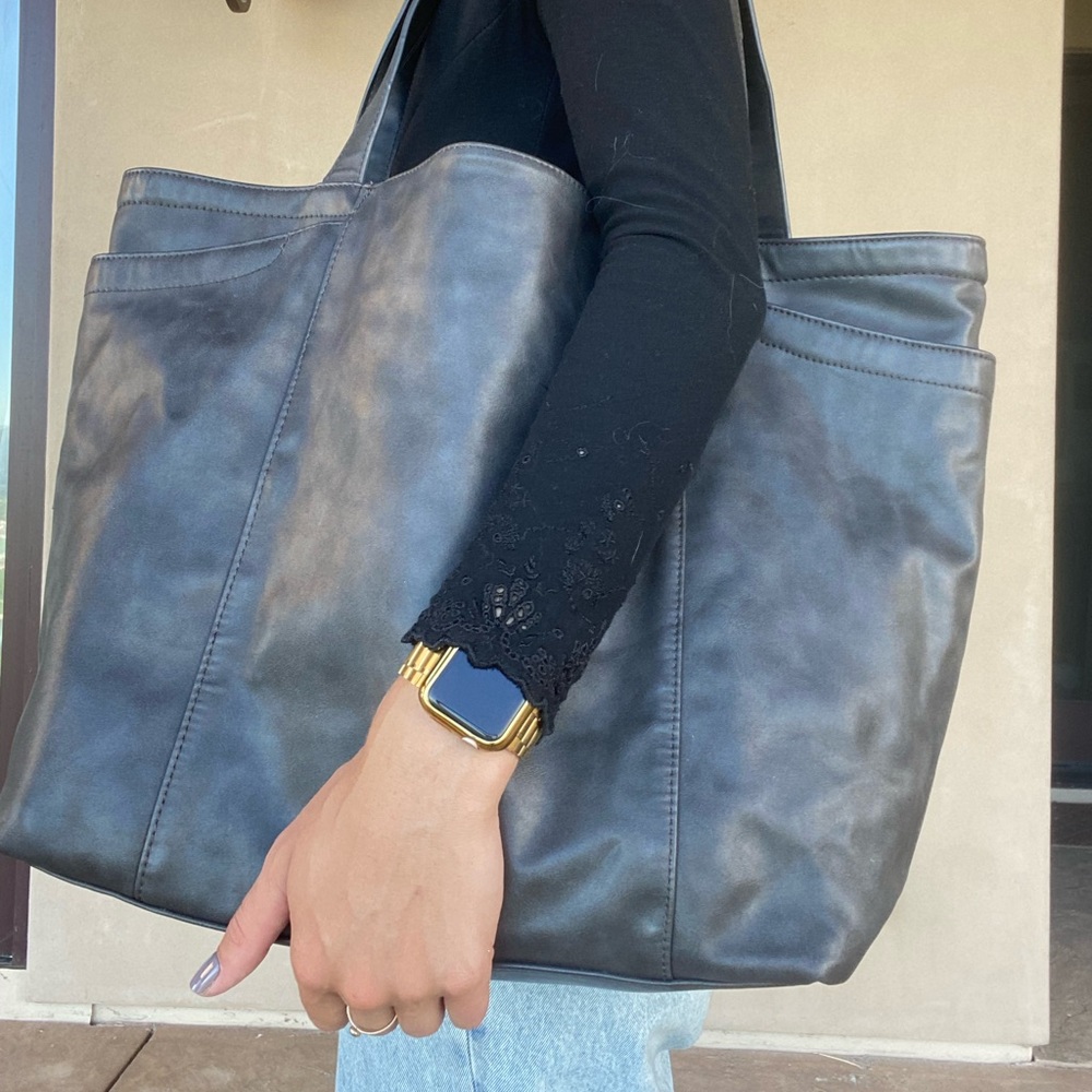 Reversible black and gray  faux leather bag
